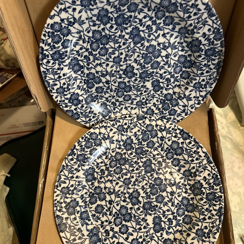 Calico Blue & White Dinner Plates 4 Set Royal Wessex 💓🏅READ PLEASE